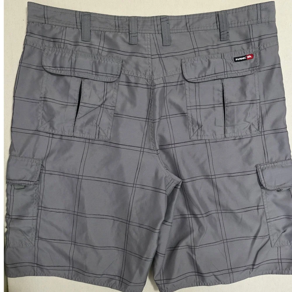 Tony Hawk Mens 40 Gray Plaid Cargo Shorts Lightweight Pockets Casual Golf